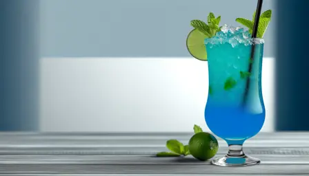 Azure Drift cocktail i højt glas med knust is